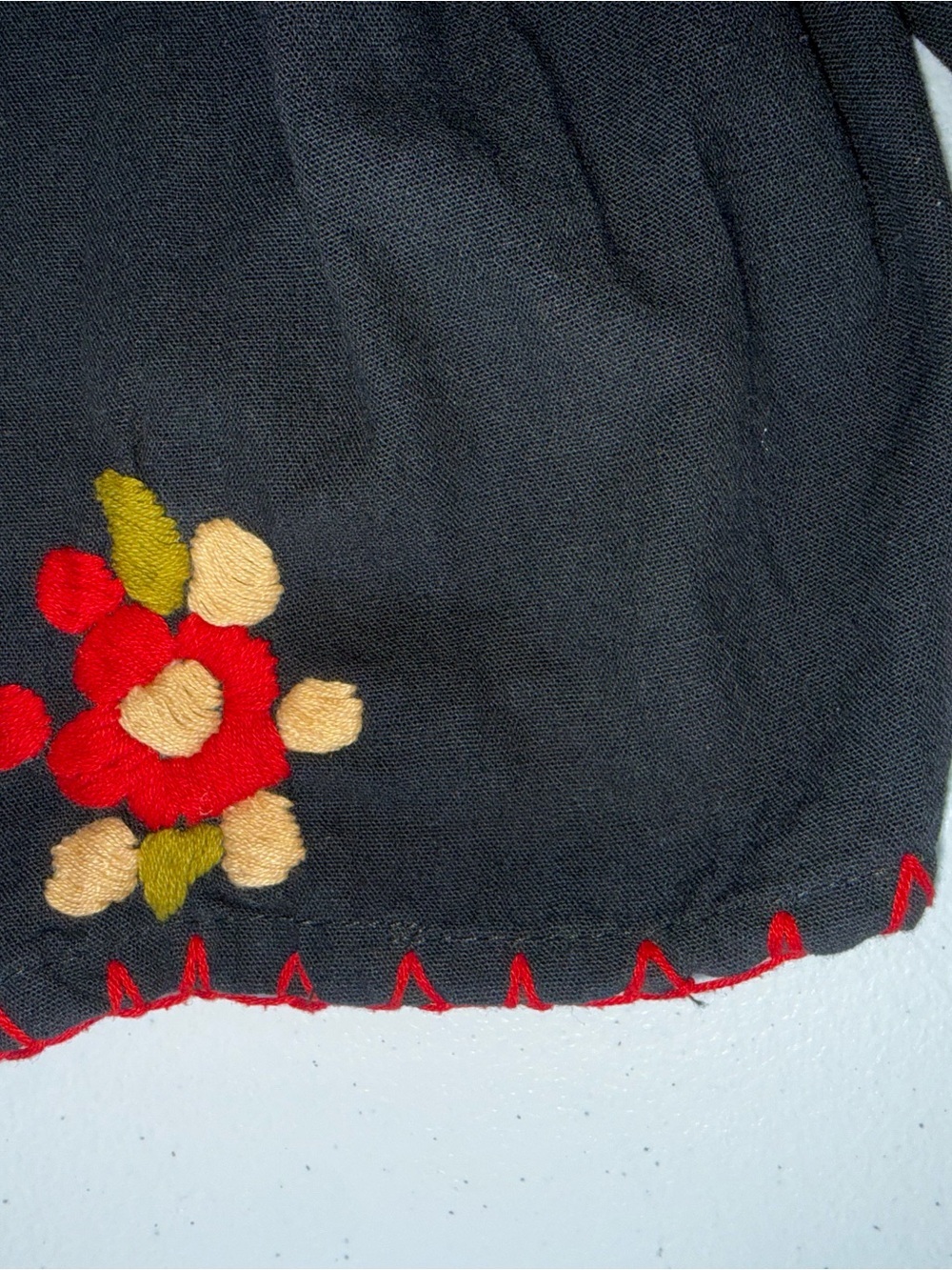 Handmade Embroidered Black Linen Cotton Dress Small Boho Floral - Picture 6 of 11